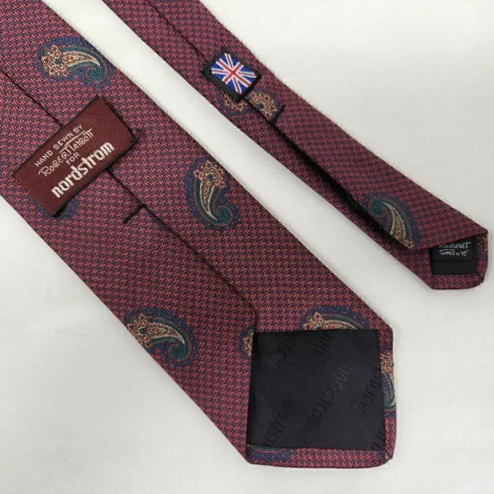 ROBERT TALBOTT NORDSTROM SILK TIE RED BLUE HOUNDSTOOTH PAISLEY PATTERN 3.5